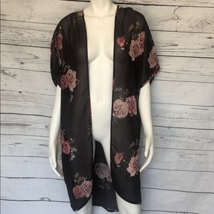 Charcoal Gray Sheer Floral Kimono Sz M